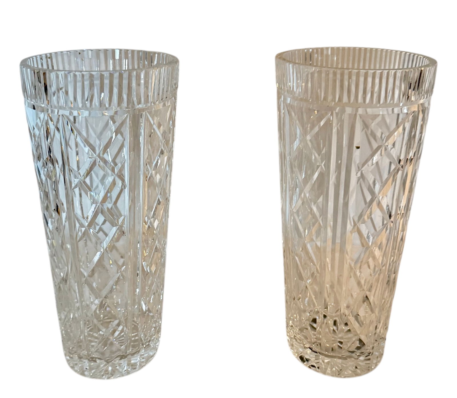 Pair of Waterford Crystal Vases With Diamond Cut Pattern (1 of 3)