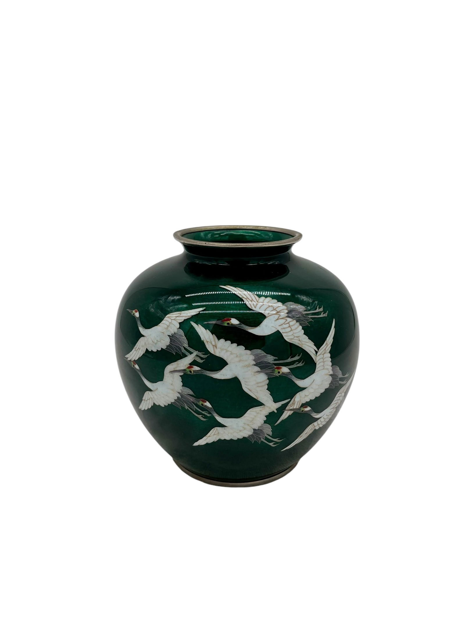 Japanese Cloisonne Vase with Flock of Cranes (1 of 6)