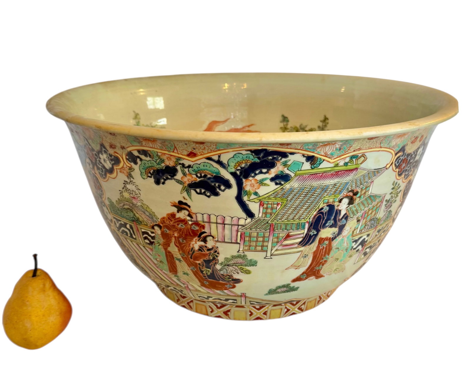 Large Asian Fishbowl-Punchbowl: Rose medallion style Chinese bowl - 20th century.