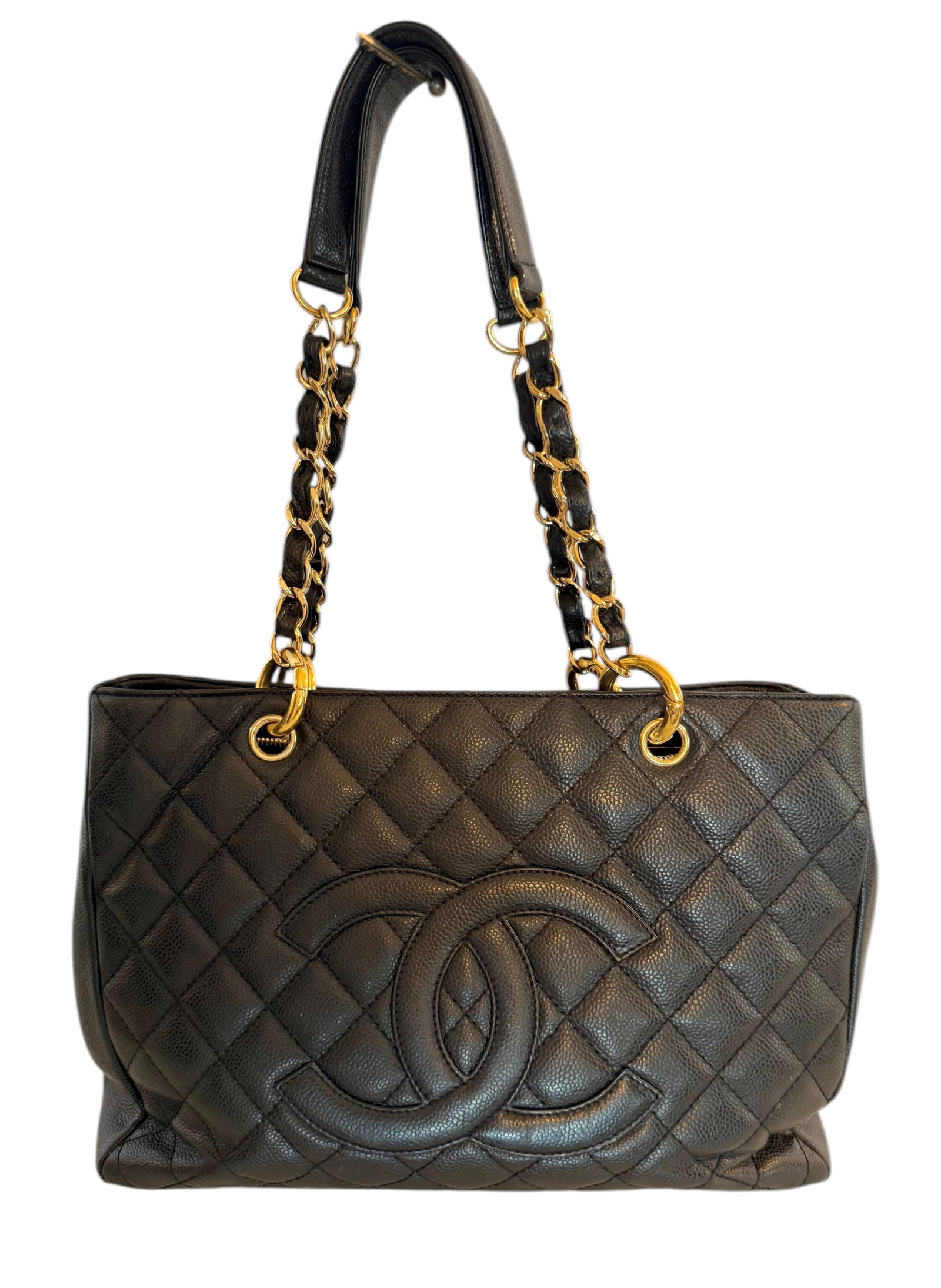 Chanel Grand Timeless Shopping Tote Caviar Quilted Black Gold Chain Strap (1 of 13)