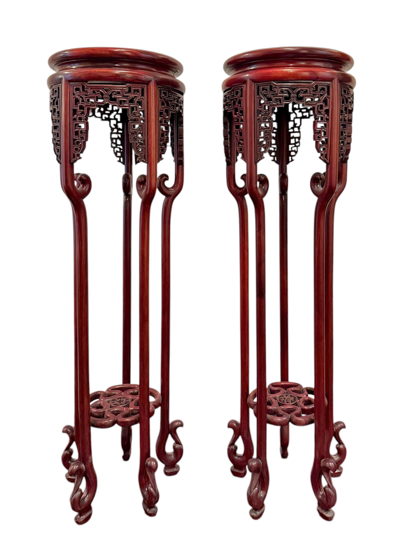 Pair of Asian Rosewood Stands: Beautifully carved stands
