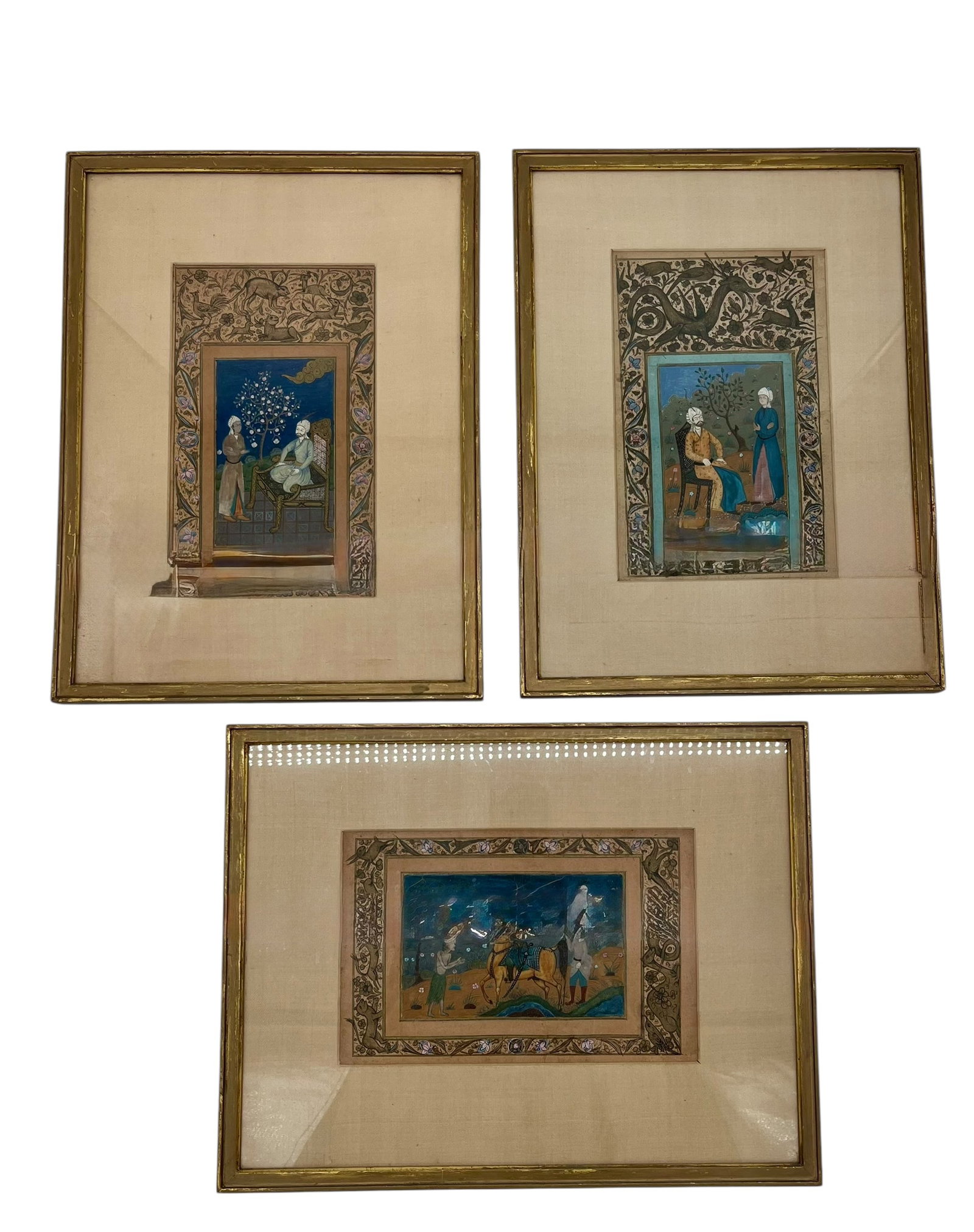 Set of Three Nicely Framed Hand Painted Illustrations - Persian or Mughal Paintings (1 of 7)