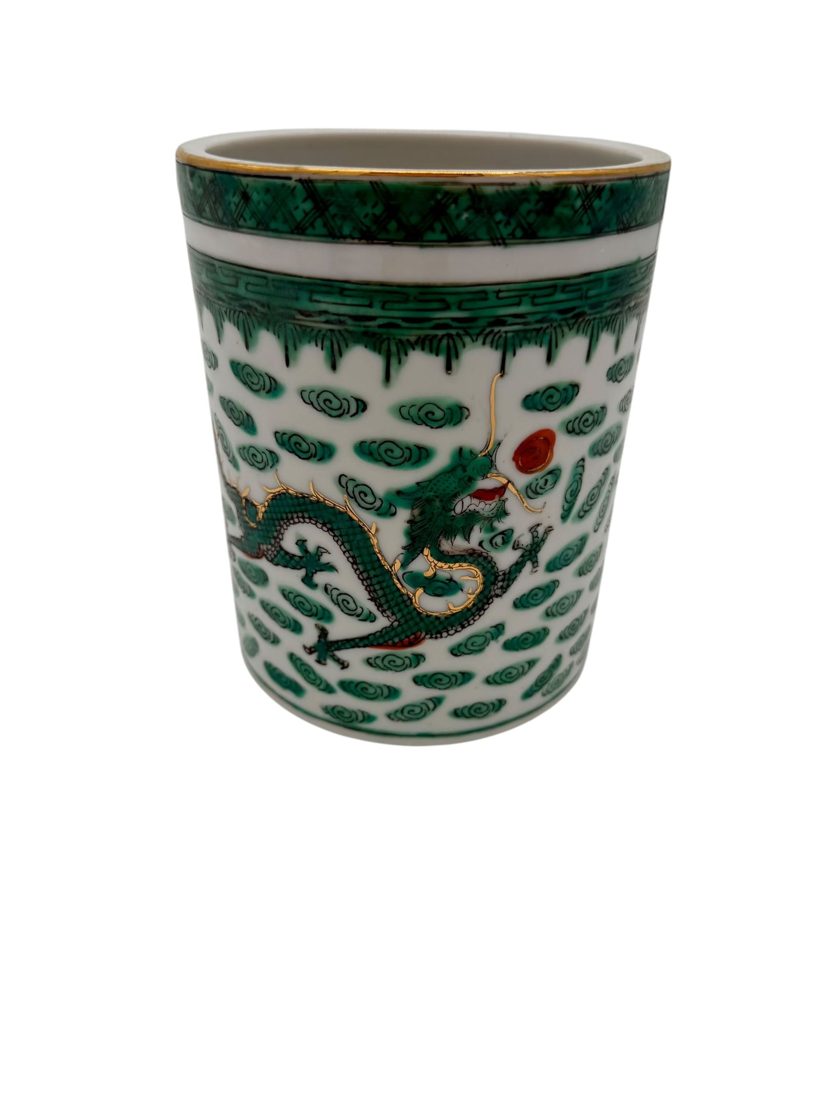Modern Chinese Porcelain Brush Pot With Dragon Design: Modern Chinese Porcelain Brush Pot With Dragon Design. China. Modern.