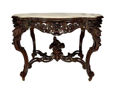 Exceptional Rococo Revival Rosewood Pierce-Carved Center Table by J. and J.W. Meeks