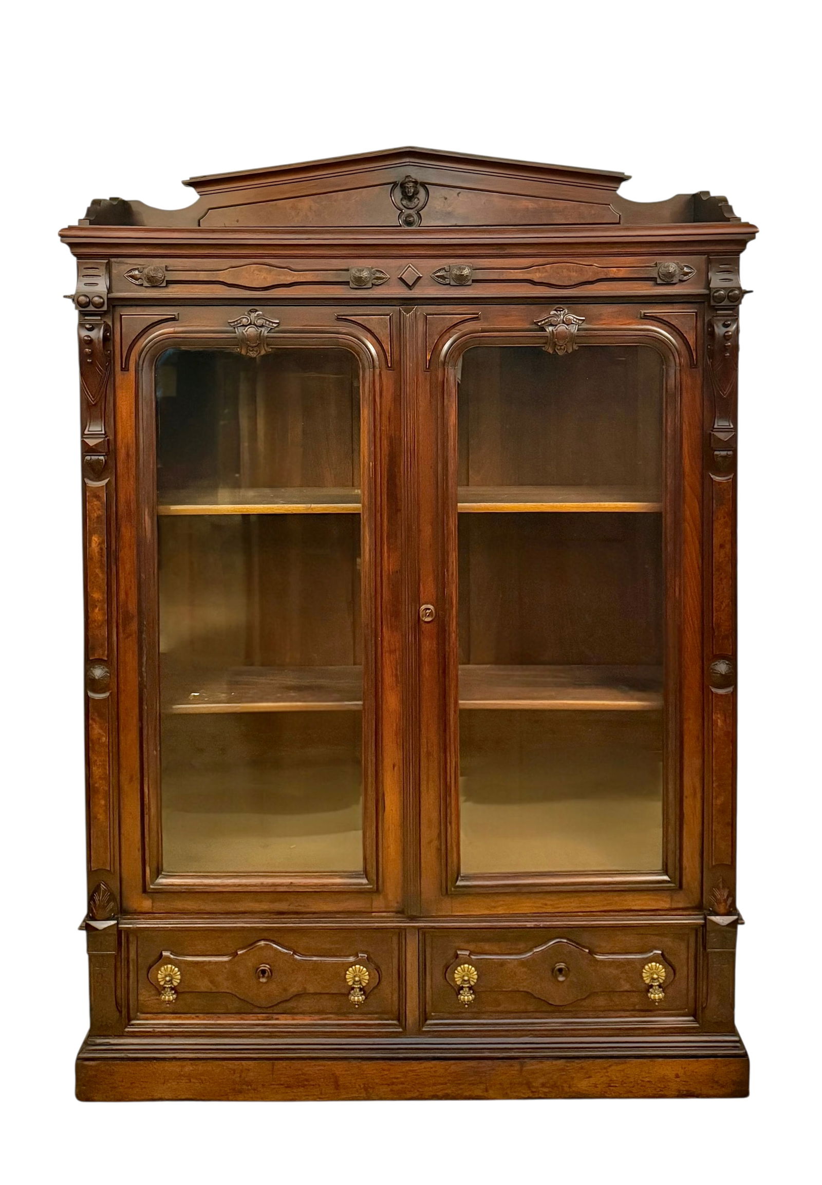 Renaissance Revival Walnut Bookcase with Backsplash Attributed to Thomas Brooks (1 of 11)