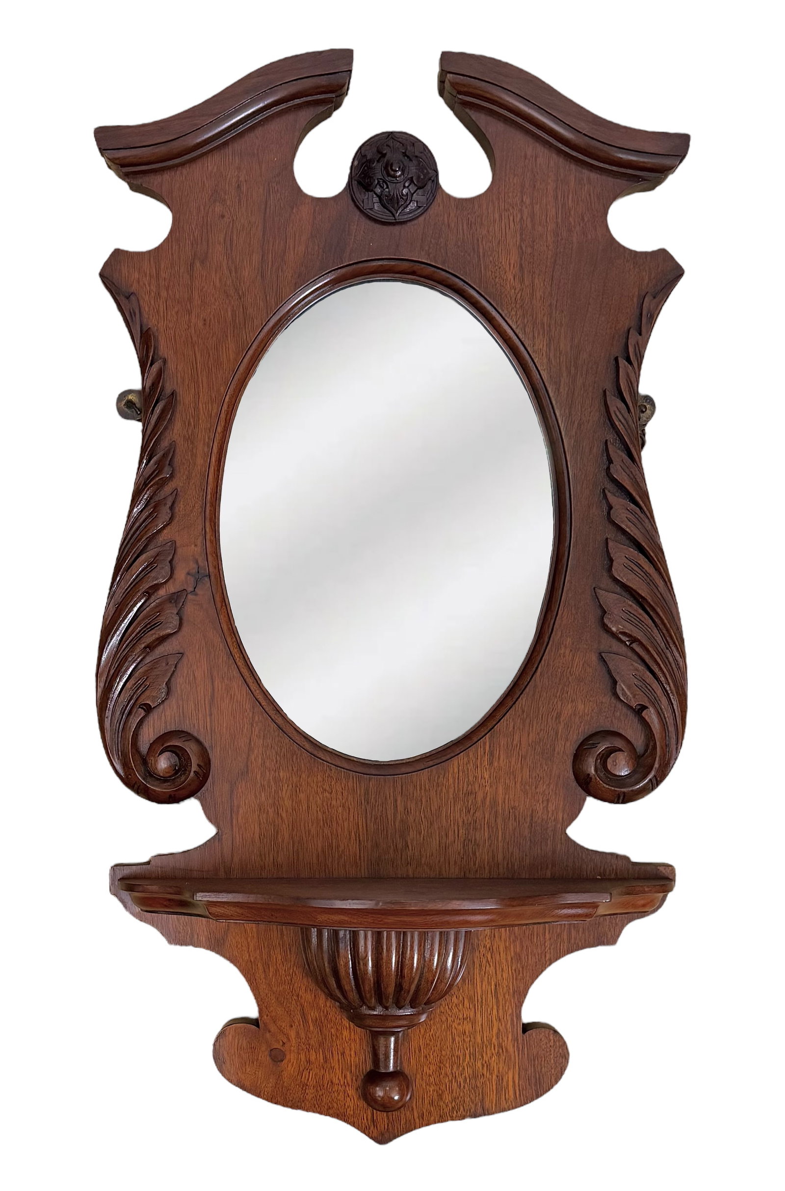 American Victorian Walnut Wall Mirror with Candle Shelf (1 of 4)