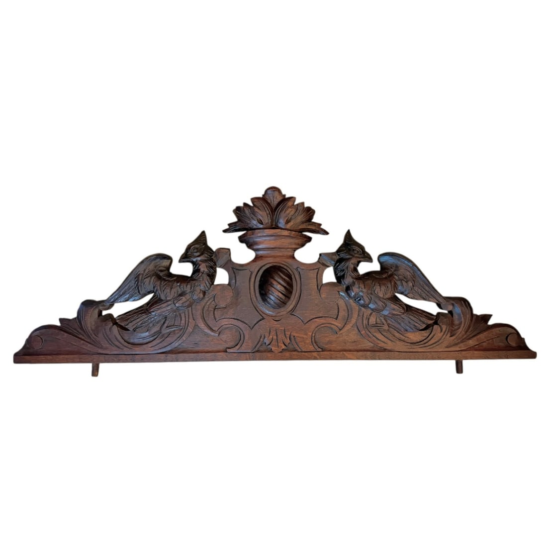 French 19th Century Walnut Carved Pediment Featuring Birds and Fruit (1 of 3)