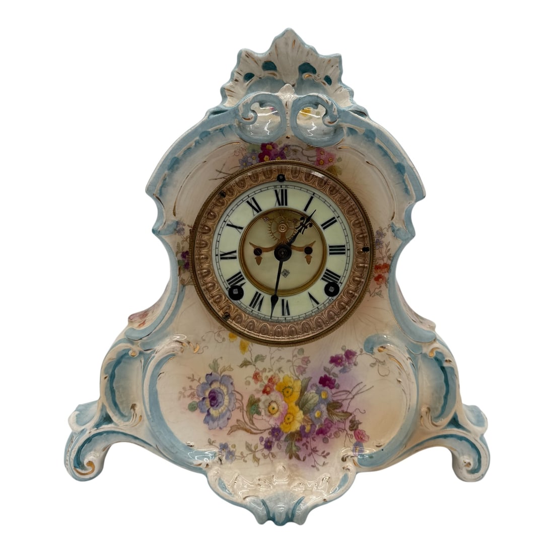 Ansonia La Normandie #2599 Uranium Dial: Ansonia La Normandie #2599 Uranium Dial. Blue, White, Gilt, Floral.