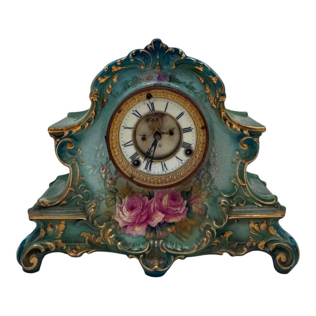 Ansonia La Nord Royal Bonn #2585 Uranium Dial: Ansonia La Nord Royal Bonn #2585 Uranium Dial. Green, Blue, Gilt, Floral.
