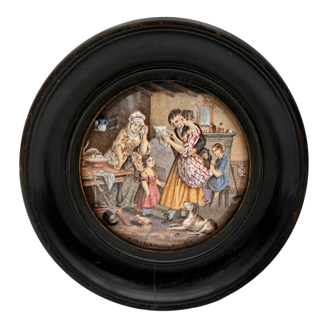 Mid 19th Century Pratt Ware antique jar lid "A Letter" (1 of 3)