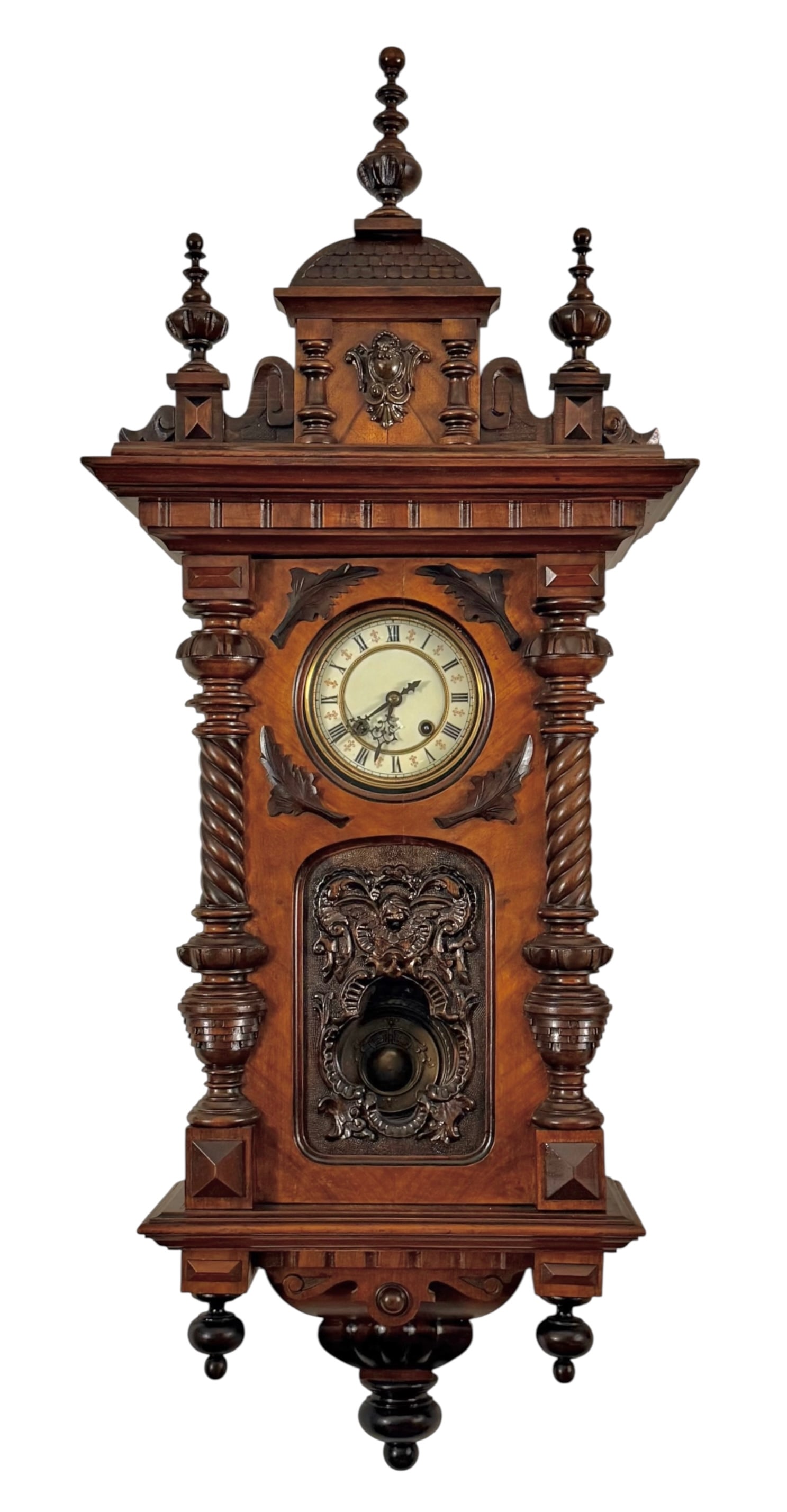Wooden Wall Clock Gustave Becker "Dom Gong" three finals on pediment three finals on base quatrefoil (1 of 5)