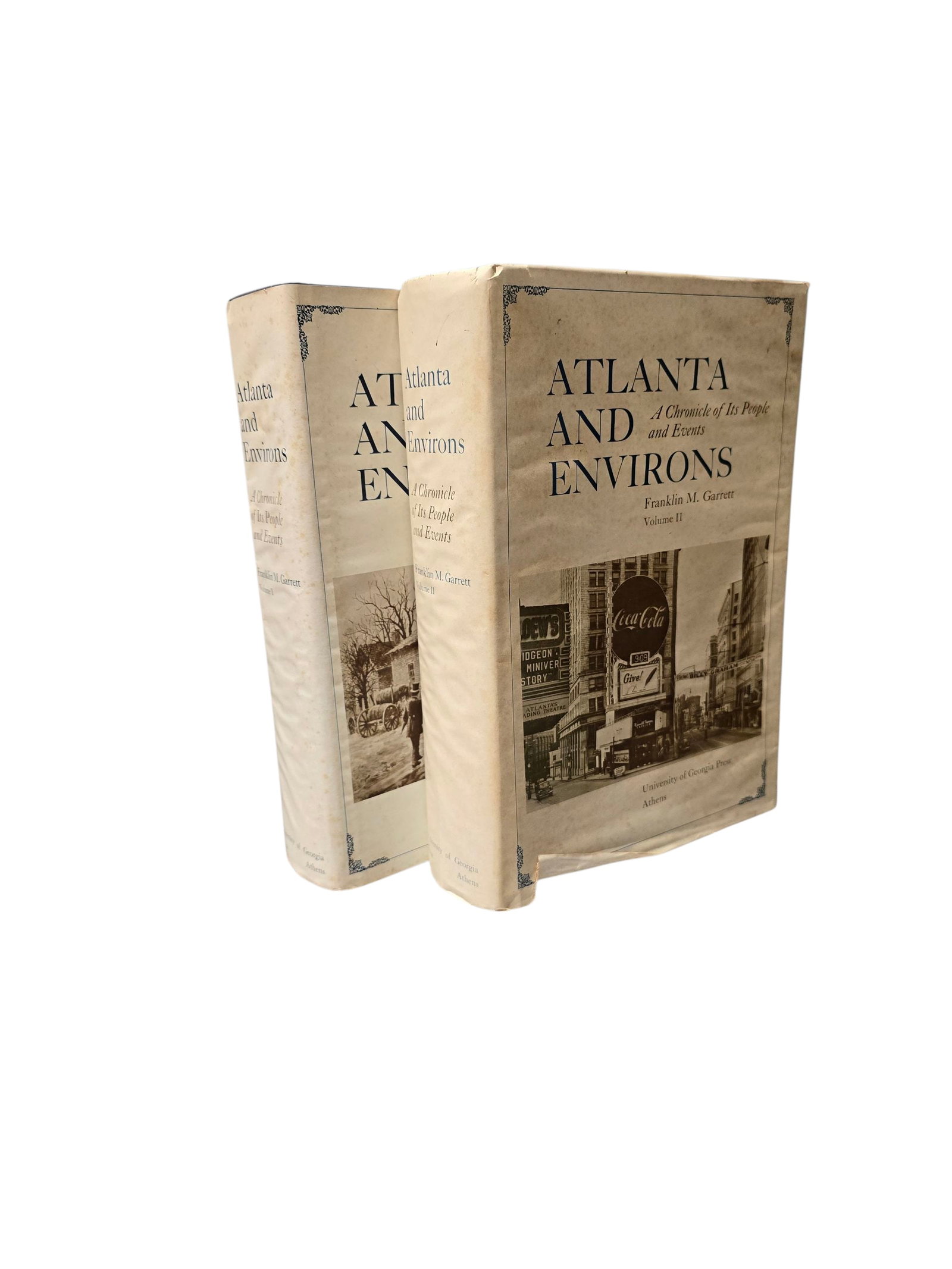 Atlanta and Environs: A Chronicle of Its People and Events, Volumes I & II: A two-volume set of Franklin M. Garrett's landmark historical work on Atlanta, published by University of Georgia Press, Athens. These are facsimile reprints from 1969 of the original 1954 edition (or