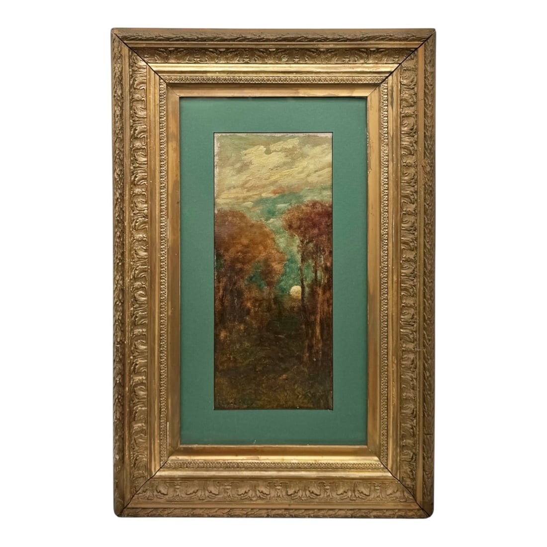 Edward Loyal Field - Autumn Landscape Sketch: Landscape with Trees. Oil on canvas; period ornate gilt frame with acanthus leaf decoration. Bears inscription consistent with the artist. Classic tonalist composition with trees and atmospheric light