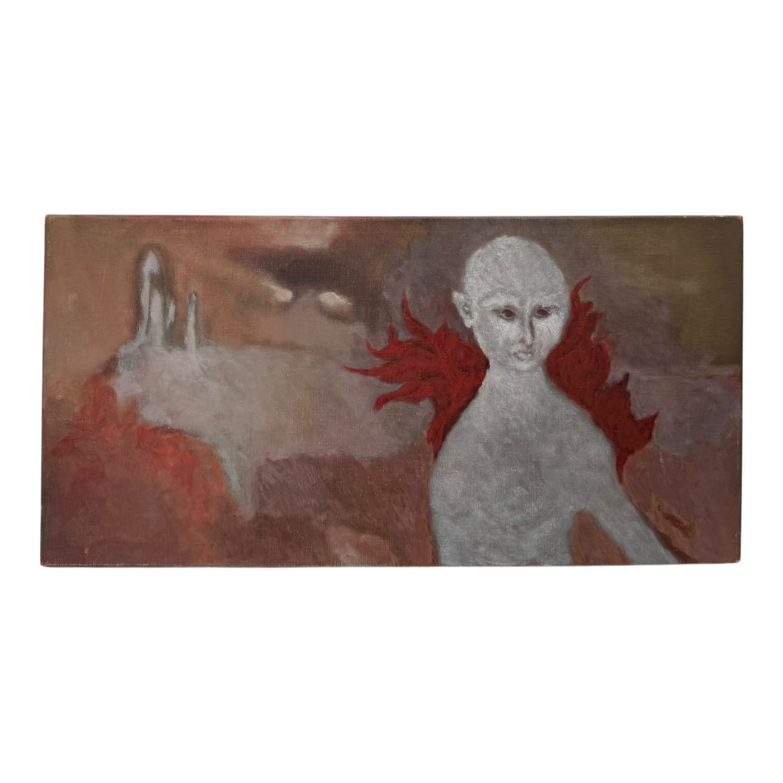 Polly Doyle (Fleisher) - Angels: Angels. Oil on canvas; unframed. Two abstract figurative forms - ghostly white figures with dramatic red accents. Boston Figurative Expressionist style. Strong expressionist composition with