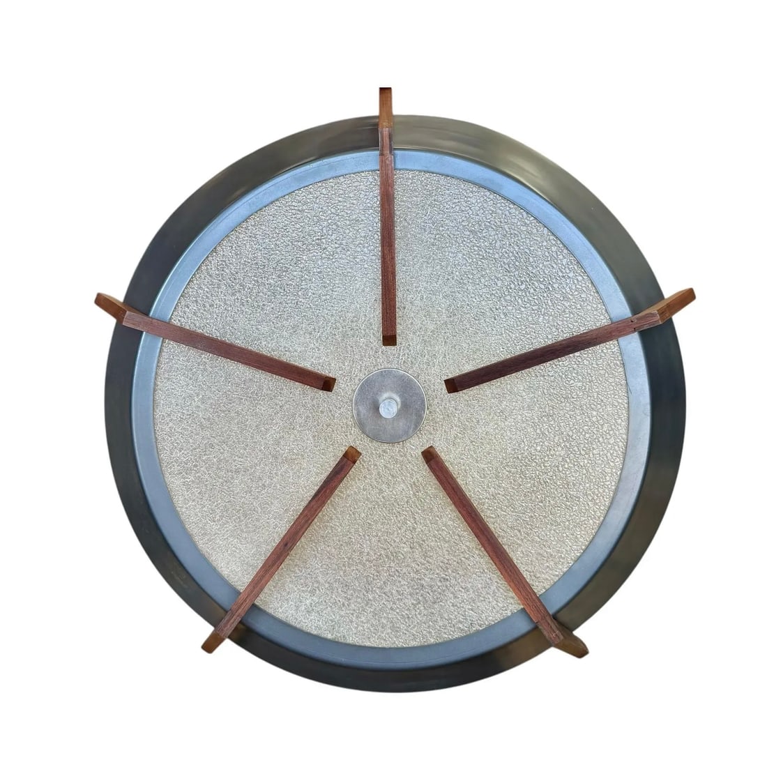 Large Mid-Century Modern Pendant Light in Walnut; Spun Aluminum; and Blackened Aluminum - 3