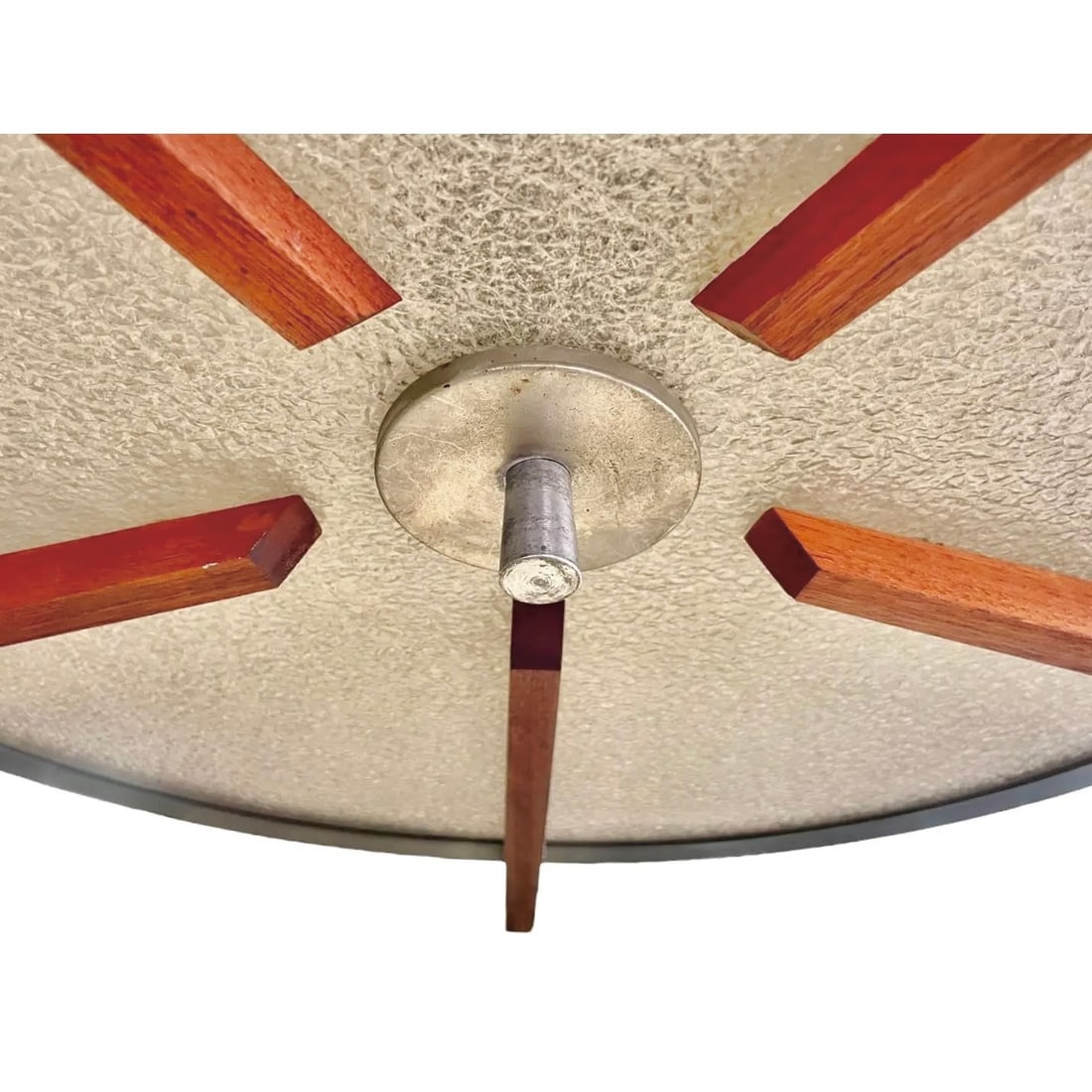 Large Mid-Century Modern Pendant Light in Walnut; Spun Aluminum; and Blackened Aluminum - 5