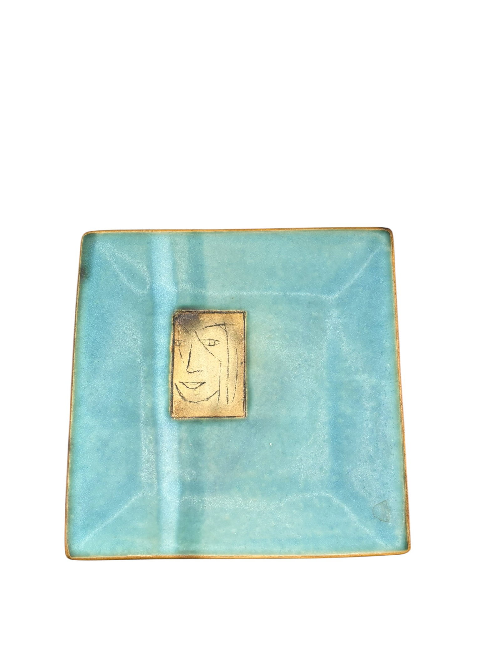 Pirjo Nylander Decorative Blue Plate from Finland: From the studio of Pirjo Nylander in Helsinki, Finland inspiried by Pablo Picasso. Encribed by the artis. Ceramic 1960's. Blue Plate from Finland. Decorative ceramic plate with cobalt blue glaze;