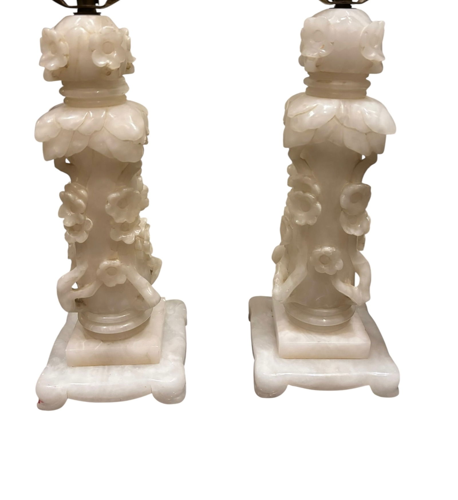 Pair of Carved Alabaster Table Lamps - 2