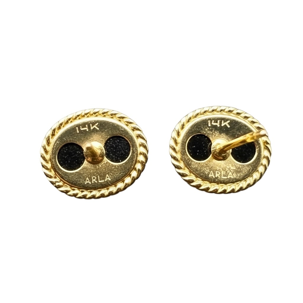14K Gold Black Onyx and Diamond Earrings - 3