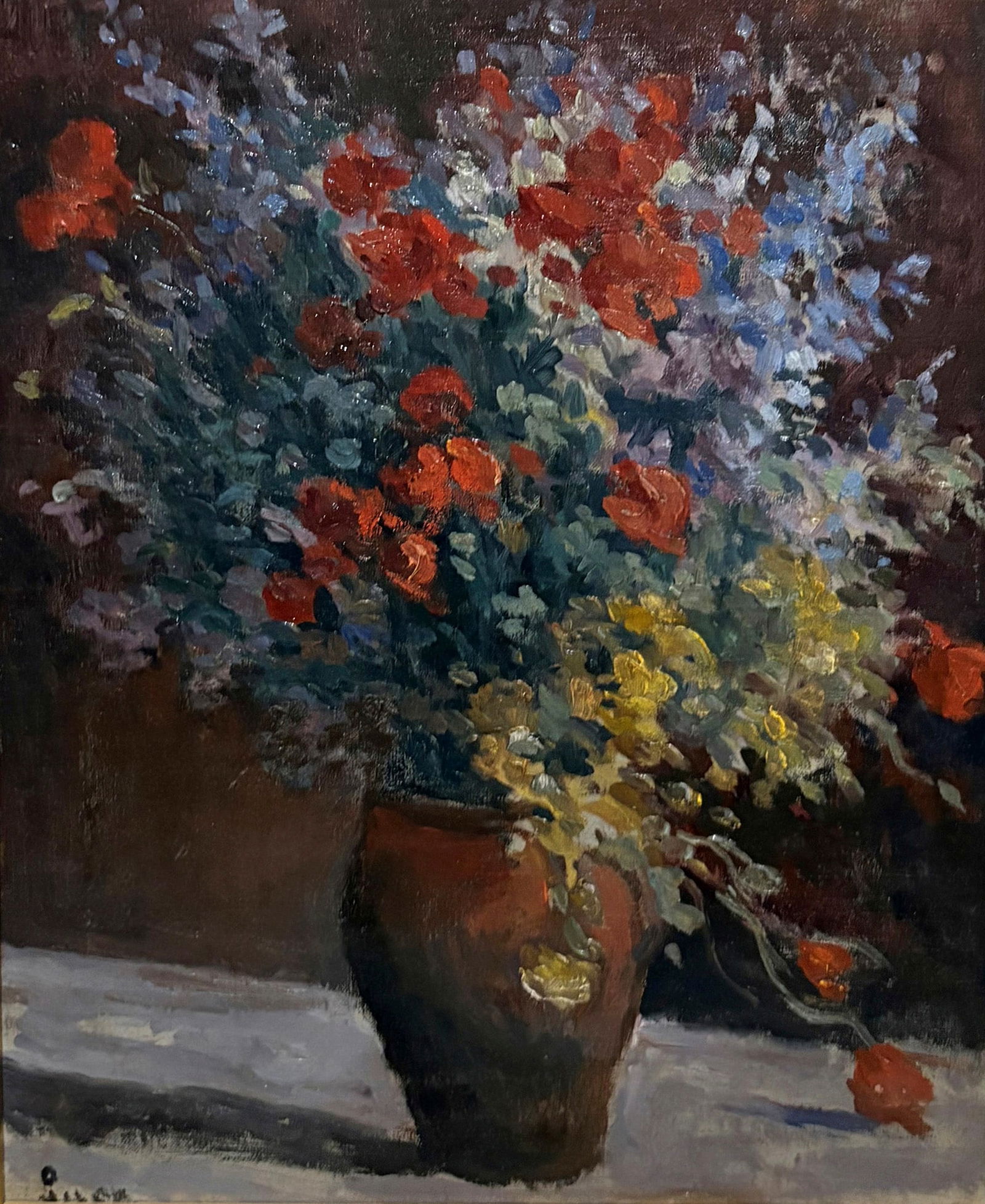 Maximilien LUCE 1858-1941 VASE DE FLEURS: Huile sur toile marouflée sur carton signée en bas à gauche41 x 33 cm