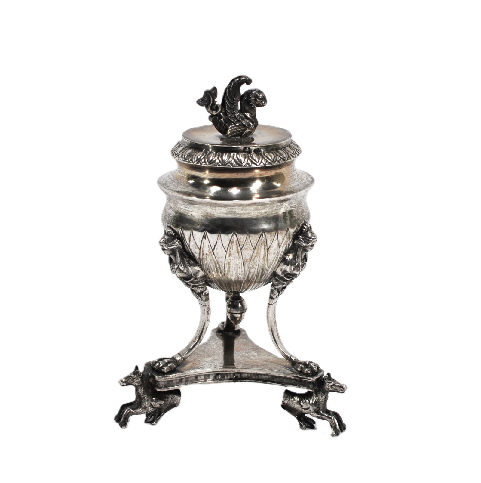 19th C. Continental Silver Urn w/ Caryatids & Animal Feet, Neoclassical Revival (1 of 10)