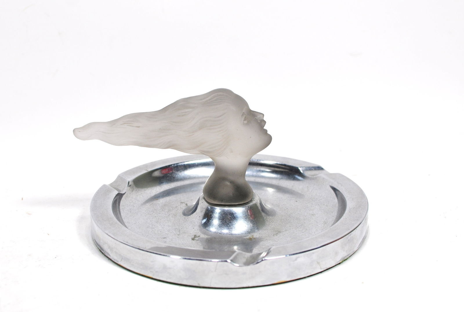 Vintage Negbaur "Lady Nicotine" Art Deco Ashtray Frosted Glass (1 of 5)