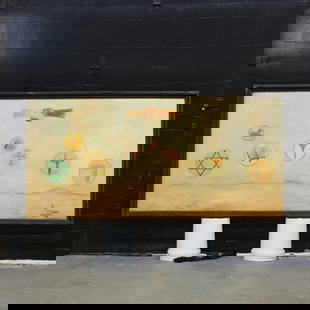 AL BOSTICK (African/American, b.1949): "Signs of Time", 1970s, oil on canvas, signed Bostick, 49" x 98".. Bostick was born and raised in New Orleans, LA. Bostick is an accomplished painter and storyteller, His paintings are his way of