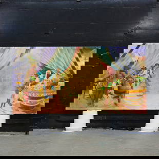 FLOYD SAPP (African/American, B 1938): "Untitled", 1970s, oil on canvas, signed F.Sapp, 48" x 96". Floyd Sapp is an established painter and muralist. Born in New Jersey and later moved to NYC.Sapp was known as an exceptional talent as a
