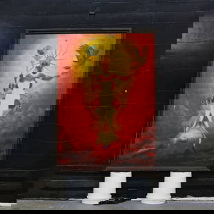 FLOYD SAPP (African/American, b.1938): "Untitled", 1970s, oil on canvas, signed, F. Sapp, 74" x 53". Floyd Sapp is an established painter and muralist. Born in New Jersey and later moved to NYC.Sapp was known as an exceptional talent as a