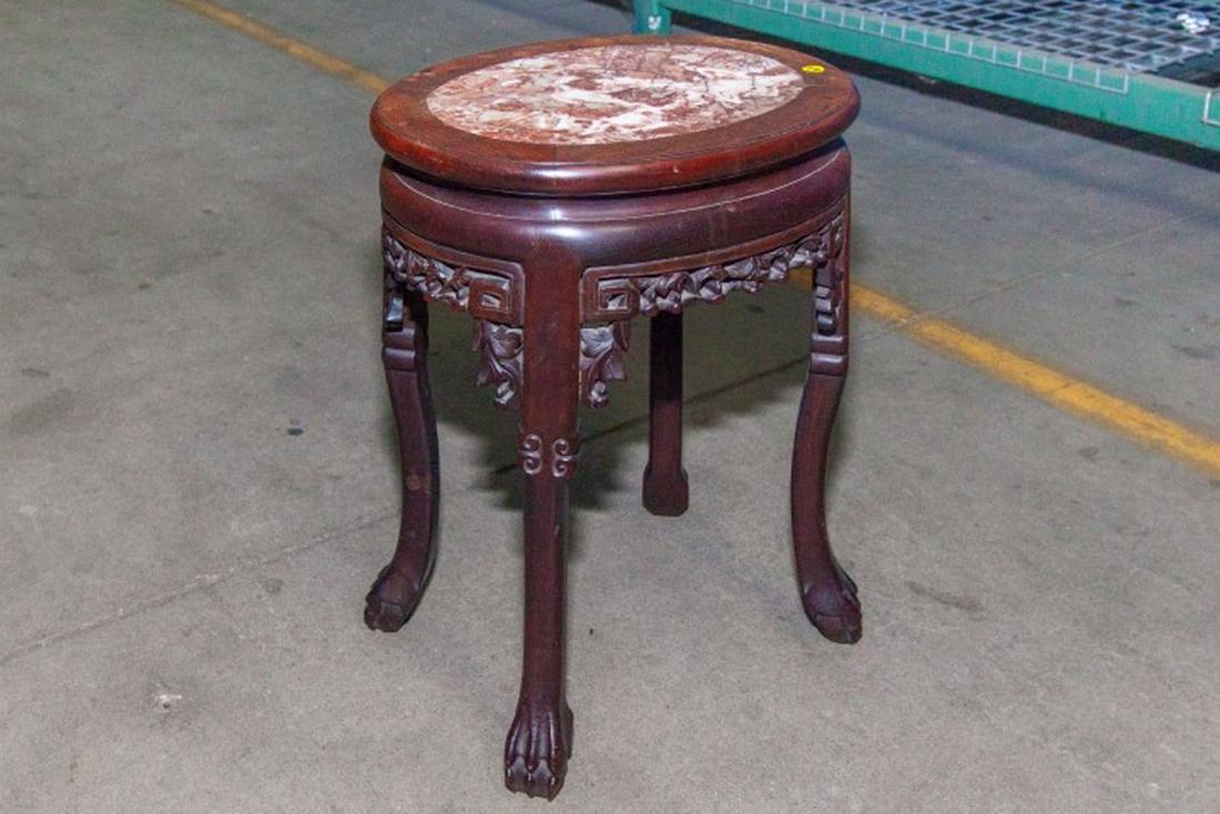 Carved Oval Teakwood Side Table in Chinese Style with (1 of 1)