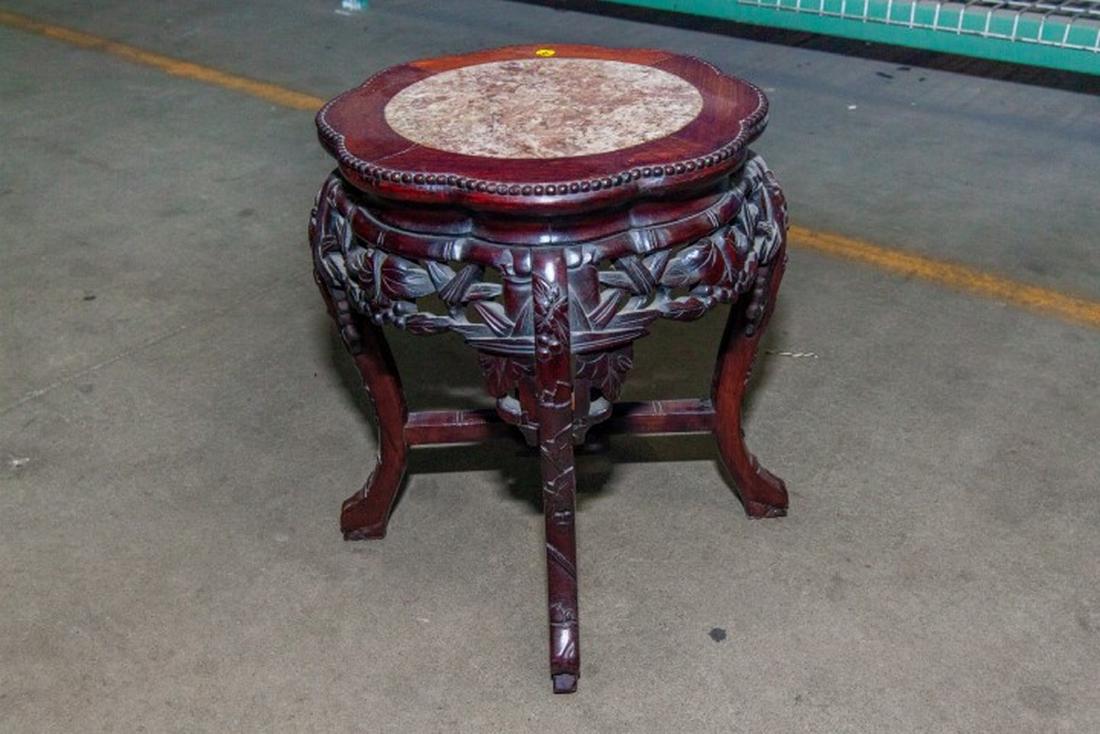Carved Teakwood Side Table in Chinese Style with Inset (1 of 1)