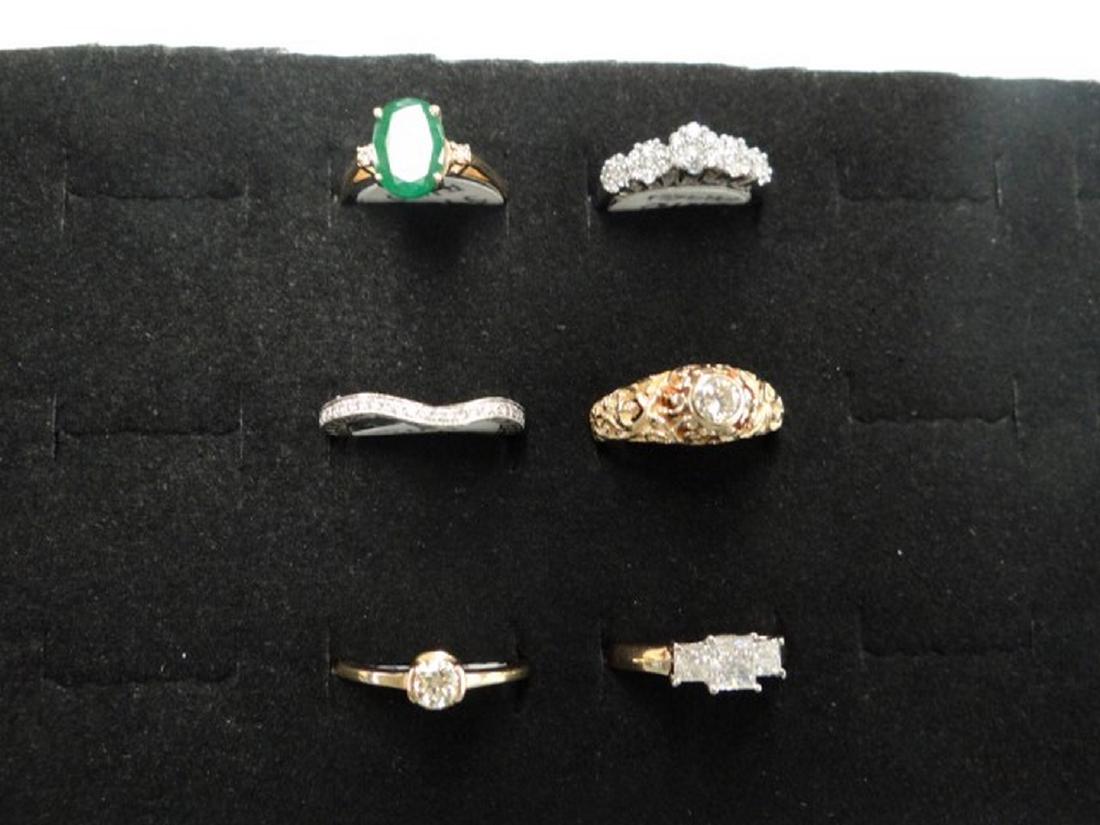 Lot of 6 Rings: 18 K Diamomd Ring, .33 D, L VS; 14 K, 3 (1 of 2)