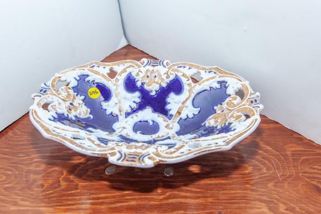Sevres Style Cobalt Blue and Gilt Decorated Serving: Sevres Style Cobalt Blue and Gilt Decorated Serving Dish