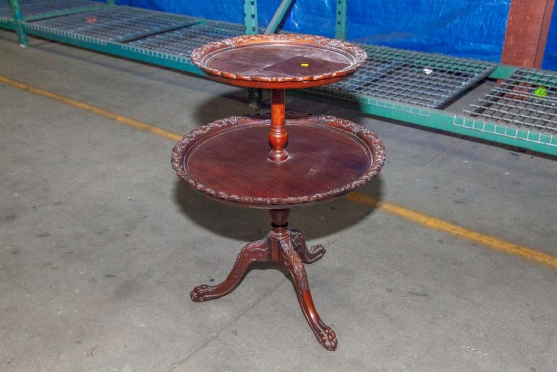 Chippendale-style Carved Mahogany Pie-crust Two-Tier (1 of 1)