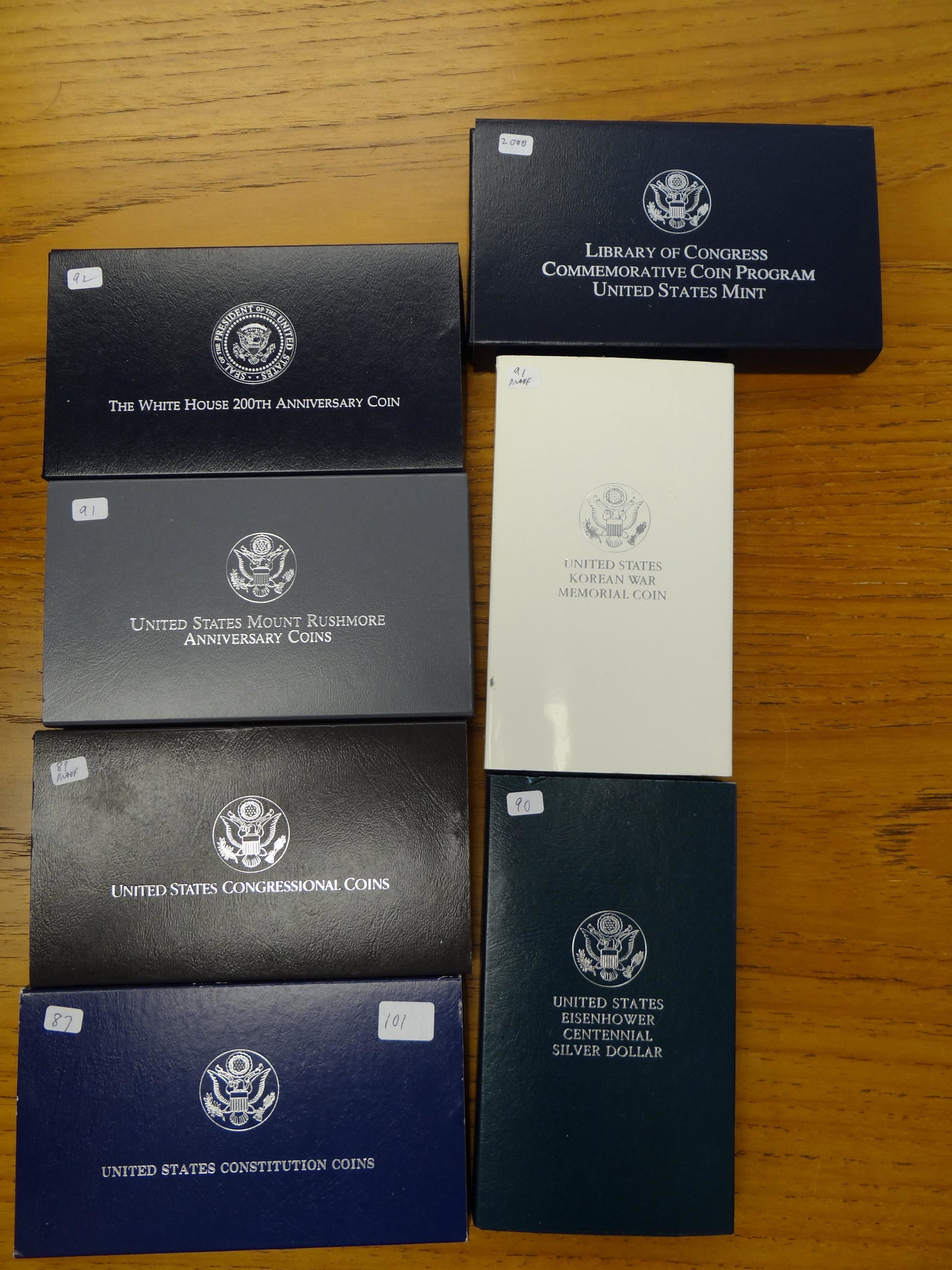 Modern Commemorative $1.00, Proof 1987 Constitution,: Modern Commemorative $1.00, Proof 1987 Constitution, 1989 Congressional, 1990 Ike, 1991 Mt. Rushmore & Korea & 1992 White House (6 pieces)