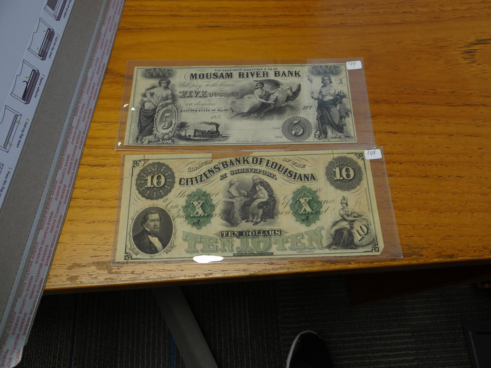 Currency: Obsolete Notes: $10.00 Citizens Bank of: Currency: Obsolete Notes: $10.00 Citizens Bank of Louisiana at Shreveport & $5.00 Mousam River Bank, Sanford, Maine, unissued remainders 1810 $5.00 Suffolk Bank, Boston, circulated Confederate Notes: 