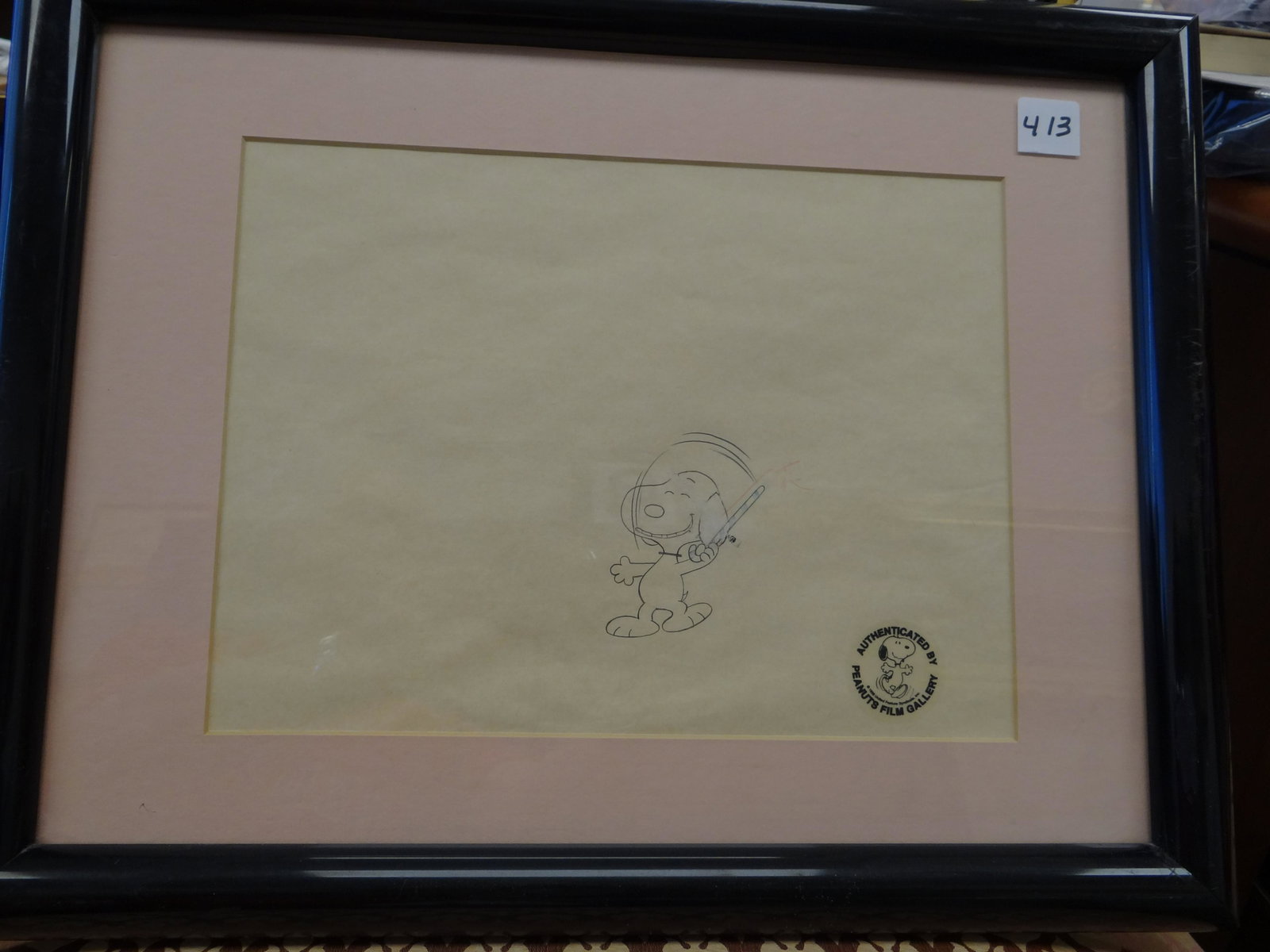 Peanuts Original Production Drawing "Snoopy". Peanuts: Peanuts Original Production Drawing "Snoopy". Peanuts Film Gallery Seal. 8 1/4" x 11 1/4" Sight.