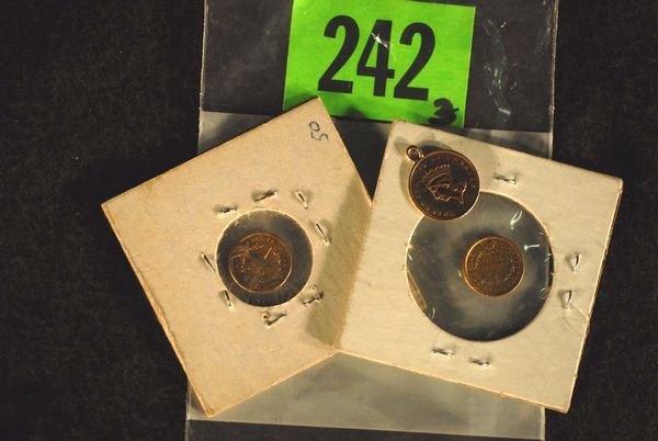Lot of (3) 2- U.S. $1 gold coins along with (1) U.: Lot of (3) 2- U.S. $1 gold coins along with (1) U.S. $1 gold pendant