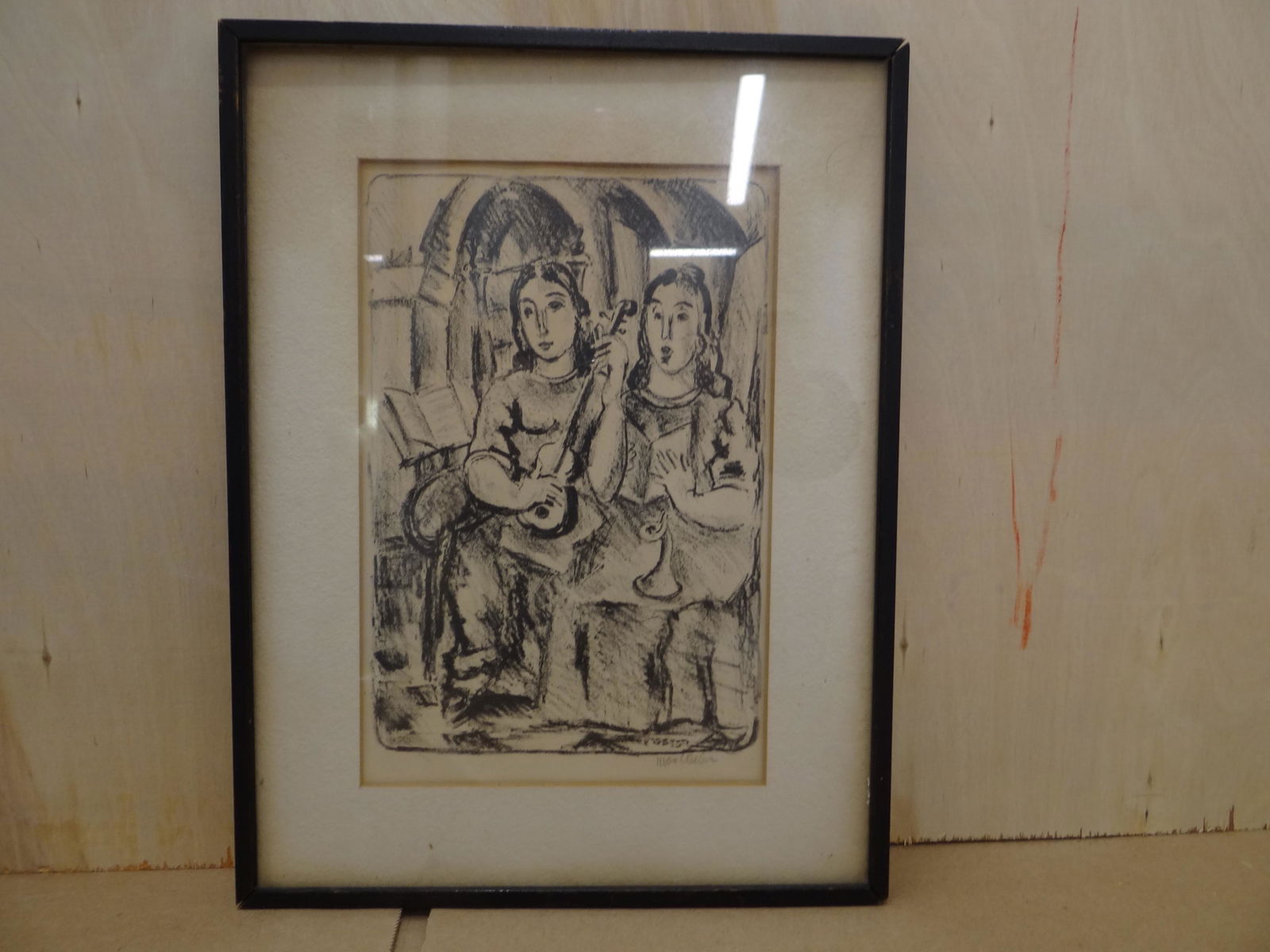Max Weber - Two Women Musicians. 1881 - 1961 Russia: Framed Lithograph. Signed in Pencil LR. 9 X 6 in Sight