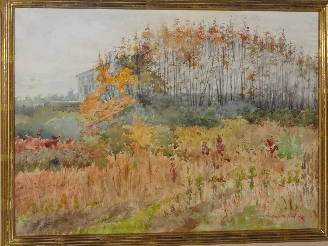 J. Ambrose Prichard (American 1858-1905). House on a: J. Ambrose Prichard (American 1858-1905). House on a Bluff, Cape Cod, MA. Watercolor. Sight 13 3/4" x 19". Signed L.R., J. Ambrose Prichard 1892. Gilt Frame.
