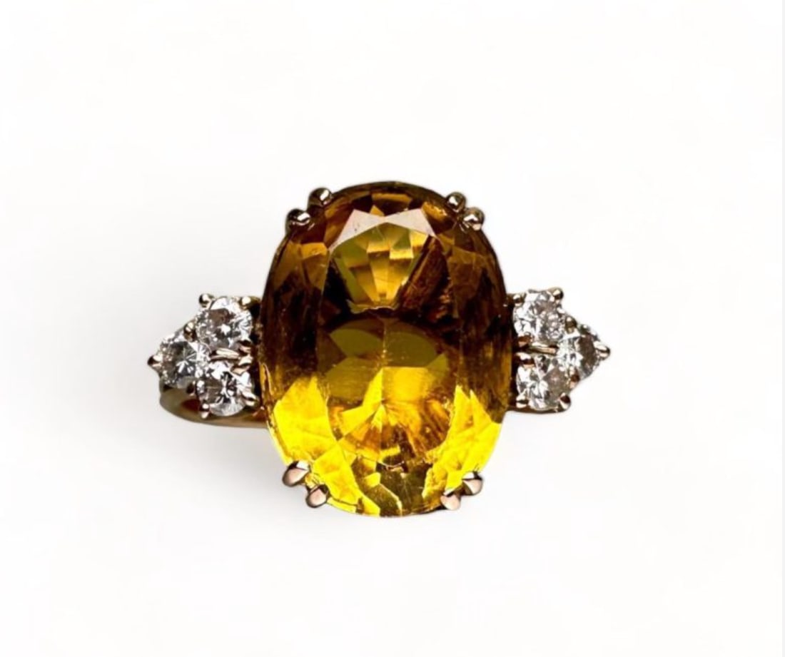 WoW intense Yellow Citrine Ring set on 18k Solid Gold enriched with 0.18ct Natural Diamonds (1 of 5)