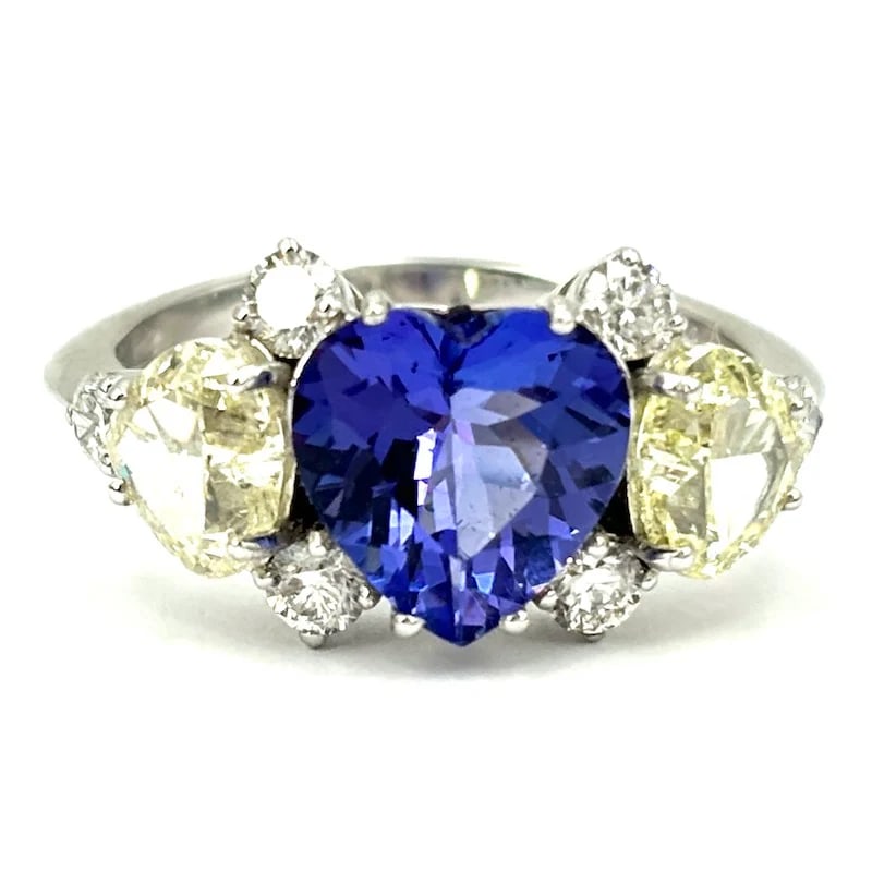 Sublime 2.09ct Heart  Tanzanite and Exquisite 2.00ct Heart and round Diamonds 18k solid gold Ring (1 of 7)