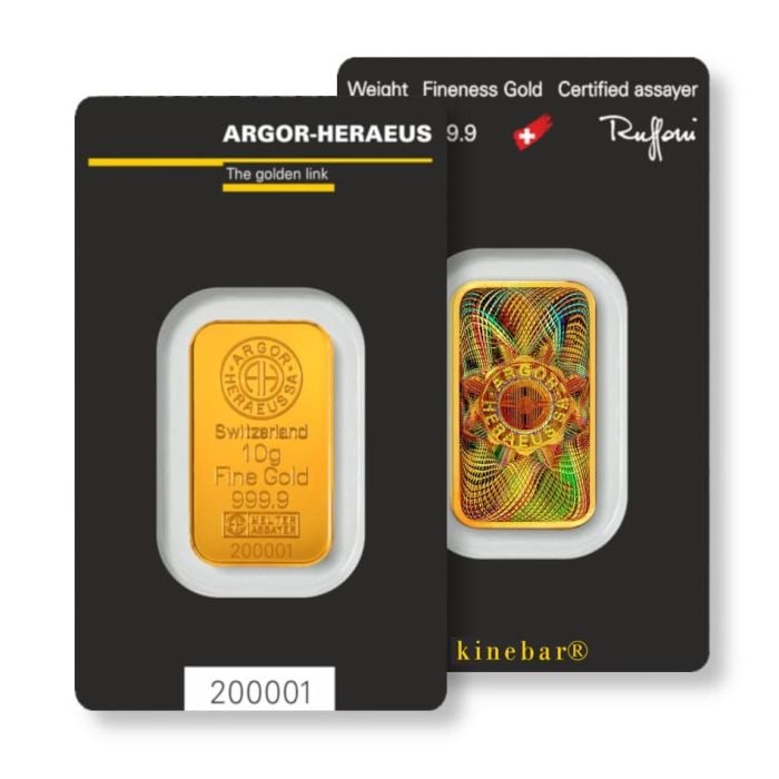 10gr 999.9 Pure Solid Gold Bar ARGOR-HERAEUS (1 of 1)