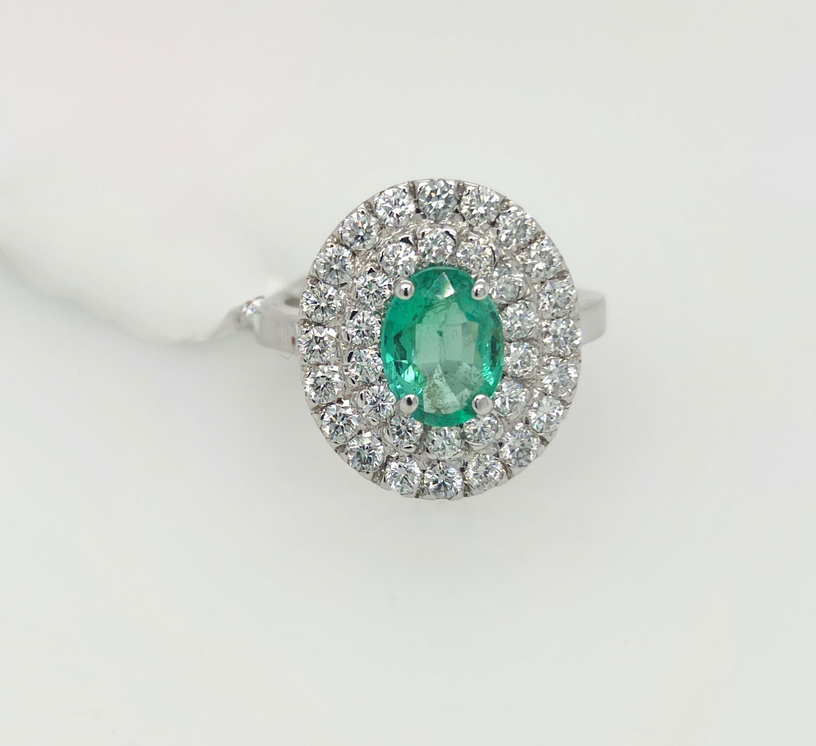 18k Solid White Gold with 1.17ct Emerald and 1.08ct Diamonds Ring (1 of 2)