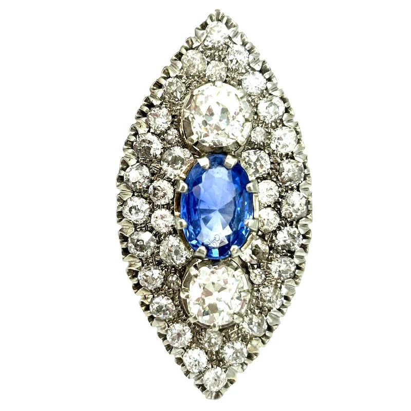 Early 1900's Majesty 3.99ct Sapphire and Old cut 9.30ct Diamonds Platinum Ring (1 of 6)