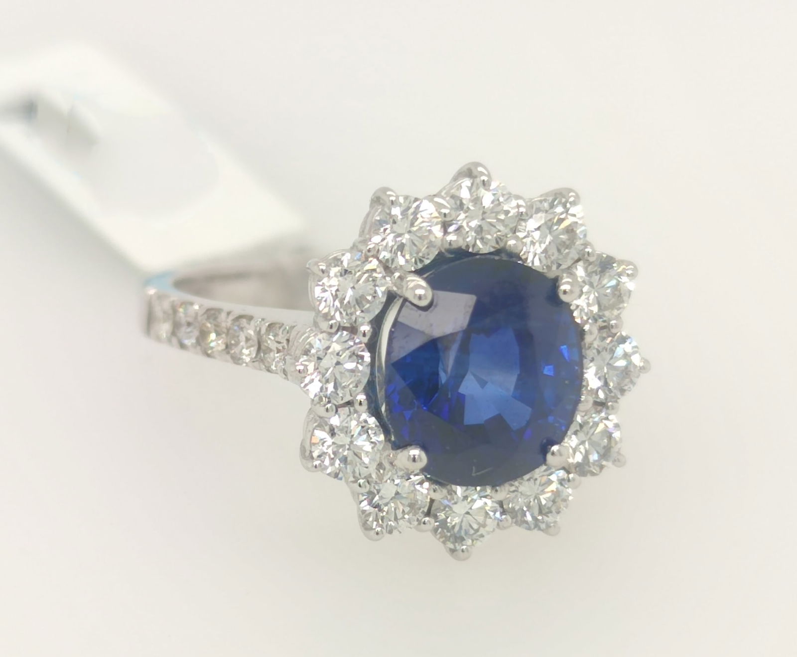 18k Solid White Gold with 4.55ct Sapphire and 1.56ct Diamonds Ring (1 of 2)