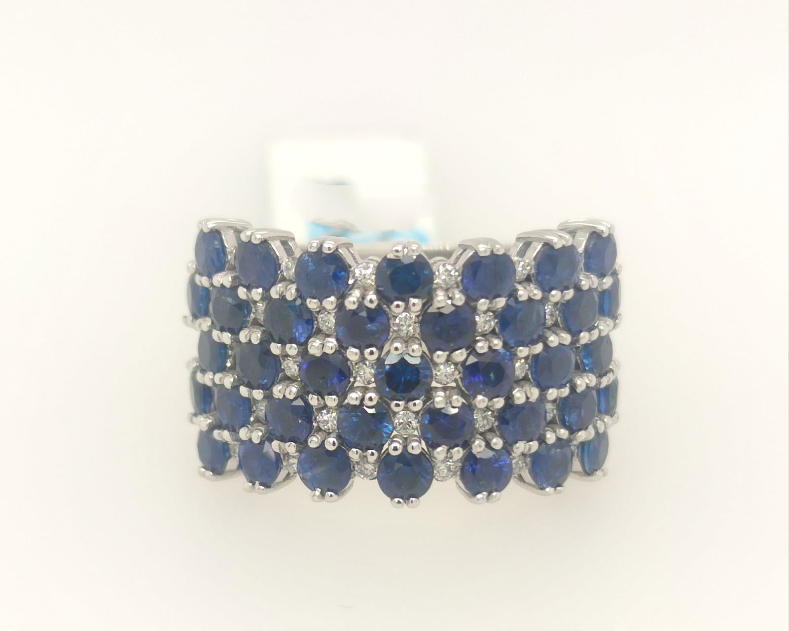 18k Solid White Gold with 4.41ct Sapphires and 0.28ct Diamonds Ring (1 of 2)