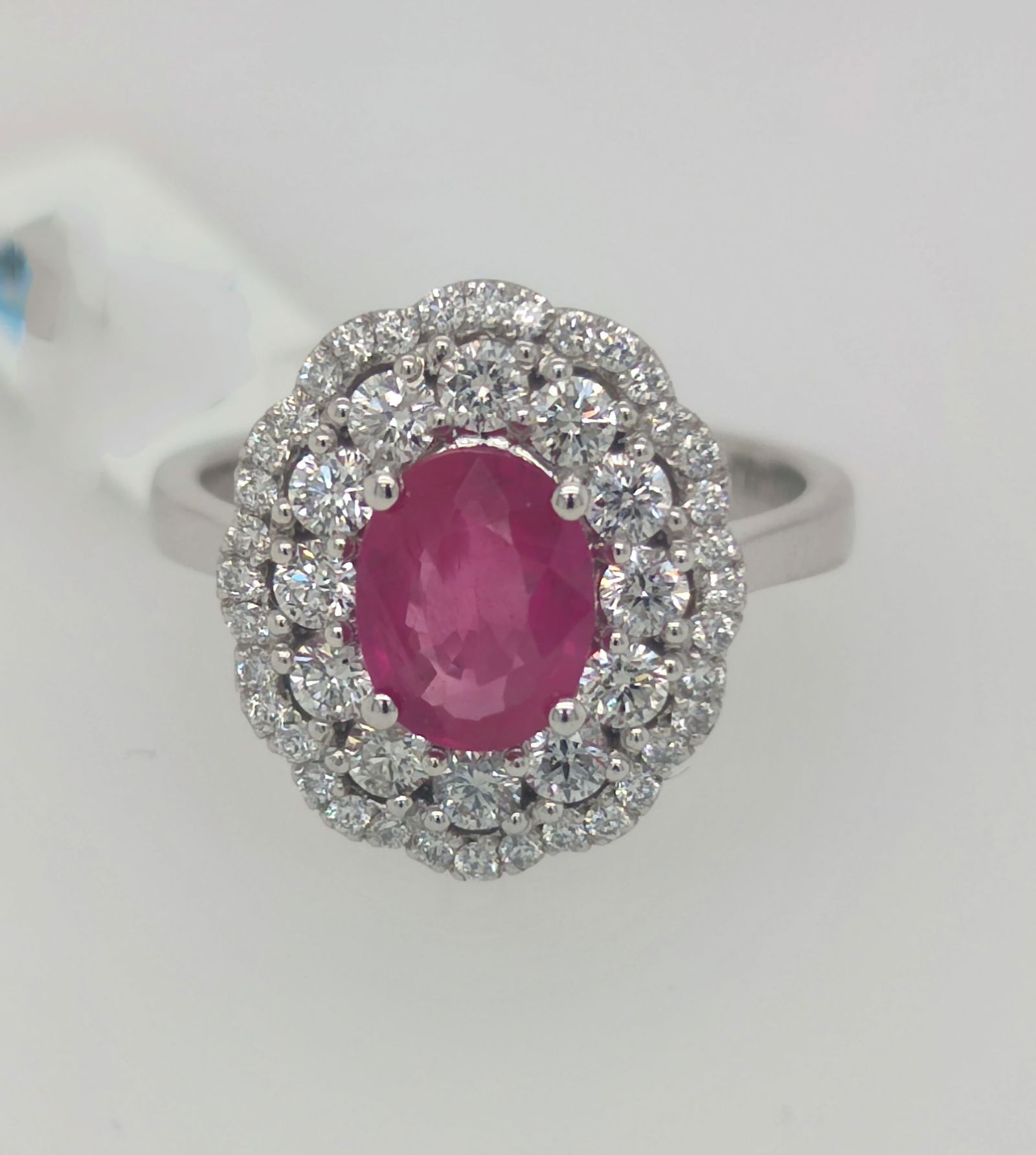18k Solid White Gold with 1.36ct Ruby and 0.89ct Diamonds Ring (1 of 2)