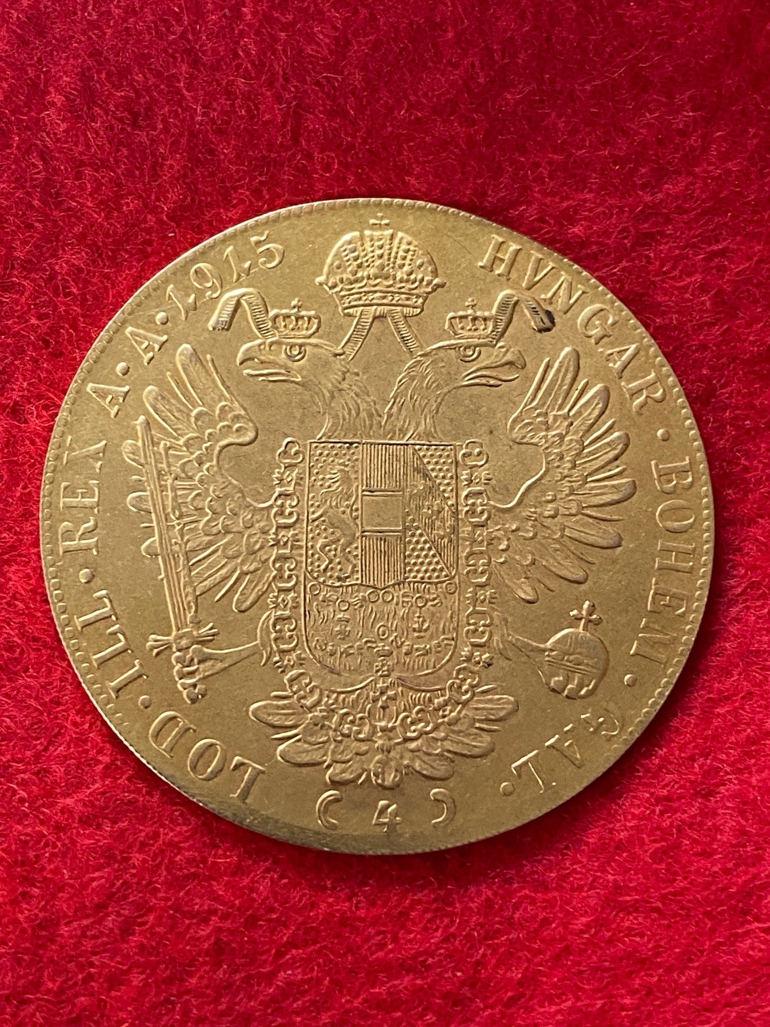 1915  4 Ducat from the Austro-Hungarian Empire Gold Coin (1 of 2)