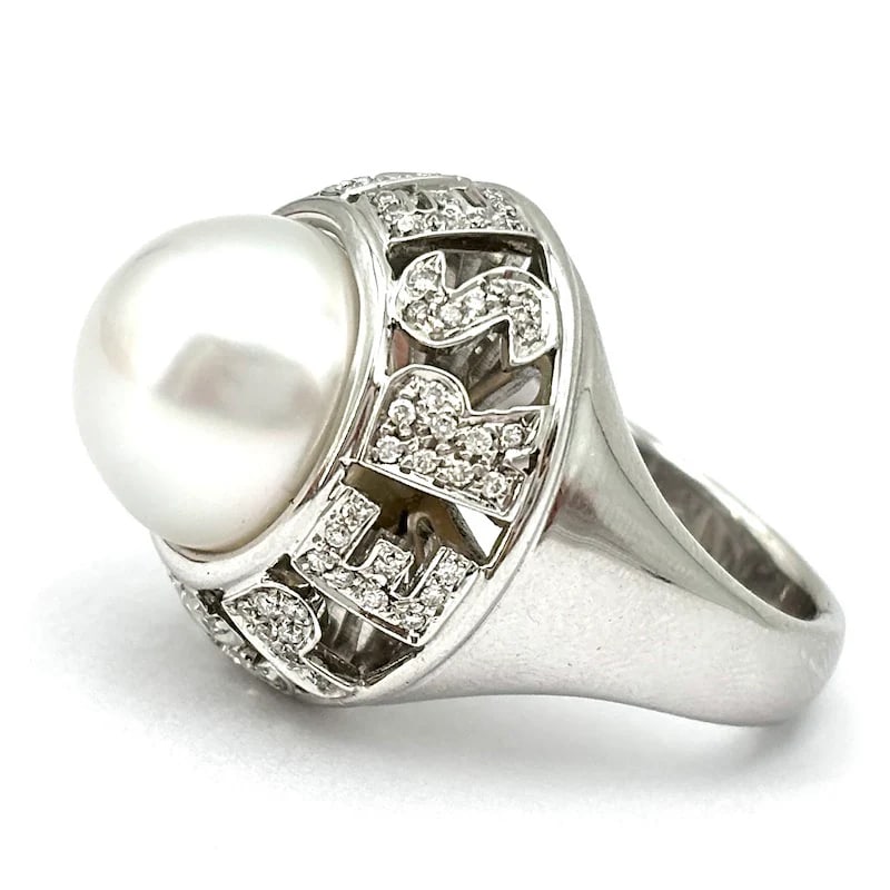 18k Solid White Gold "Forever/Per Sempre" Ring with 13mm White Australian Pearl and 0.54ct diamonds (1 of 6)
